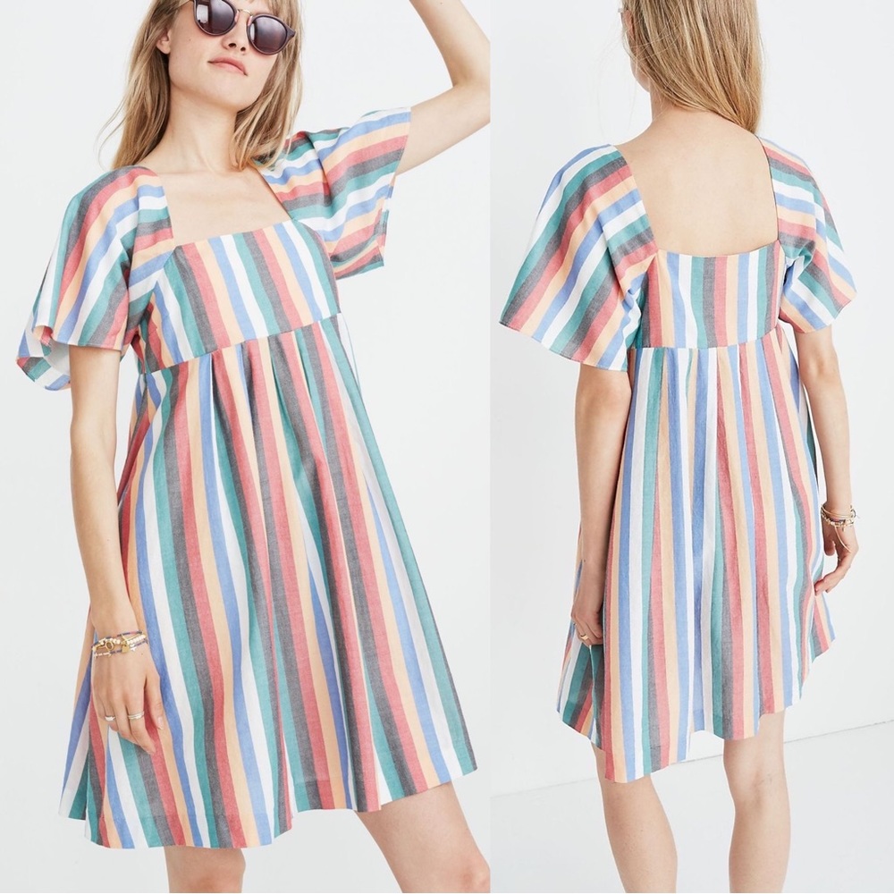 Madewell Square-Neck Mini Dress in Festival Stripe